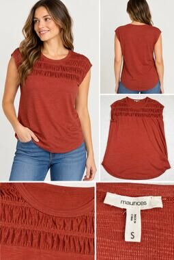 Maurices Women’s Small Rust Smocked Ruched Cap Sleeve Boho Casual Top